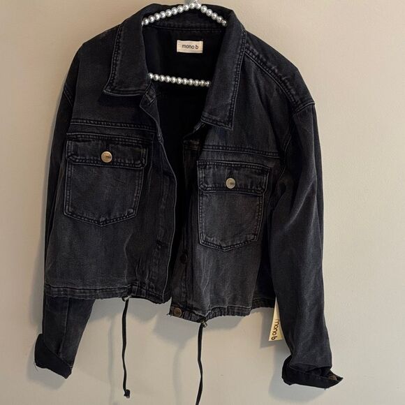 Mono B black Cropped Denim Jacket size 3xl - Picture 1 of 5